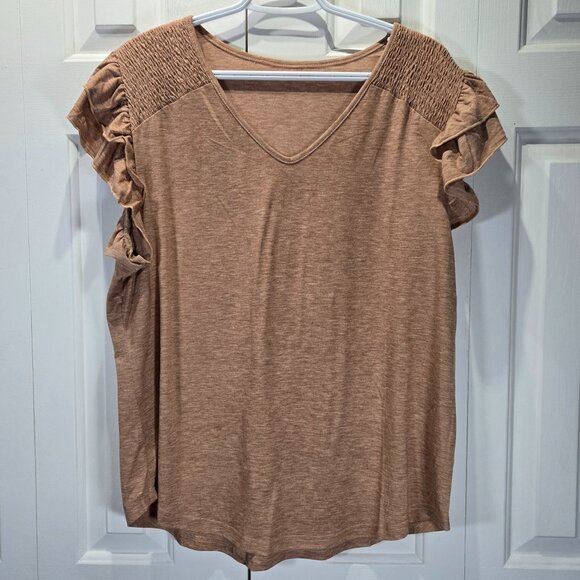 New Women’s Brown Ruffle Sleeve Casual Top | Size XL - Picture 1 of 5